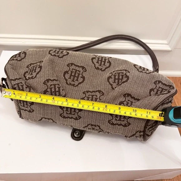 Vtg Y2K Tommy Hilfiger Logo Brown Purse Shoulder Bag Fall Herringbone EUC - Picture 8 of 10